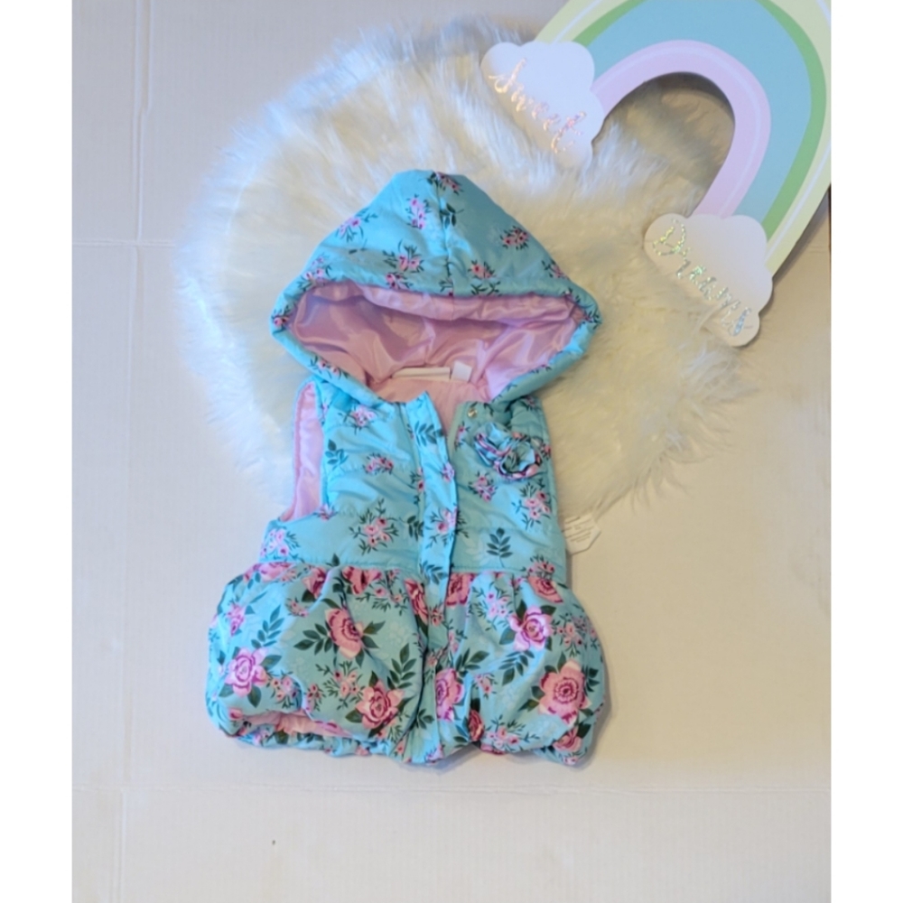 Baby's Blue Floral Hooded Puffer Vest